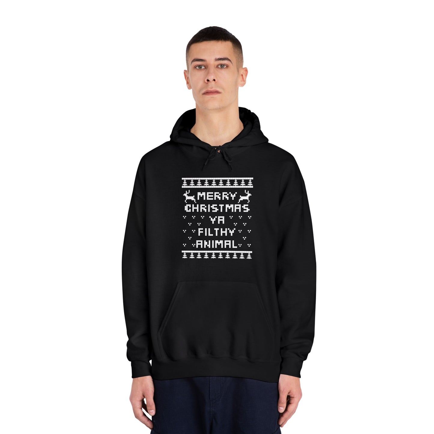 Merry Christmas Ya Filthy Animal Faux Christmas Sweater Adult Hoodie Sweatshirt
