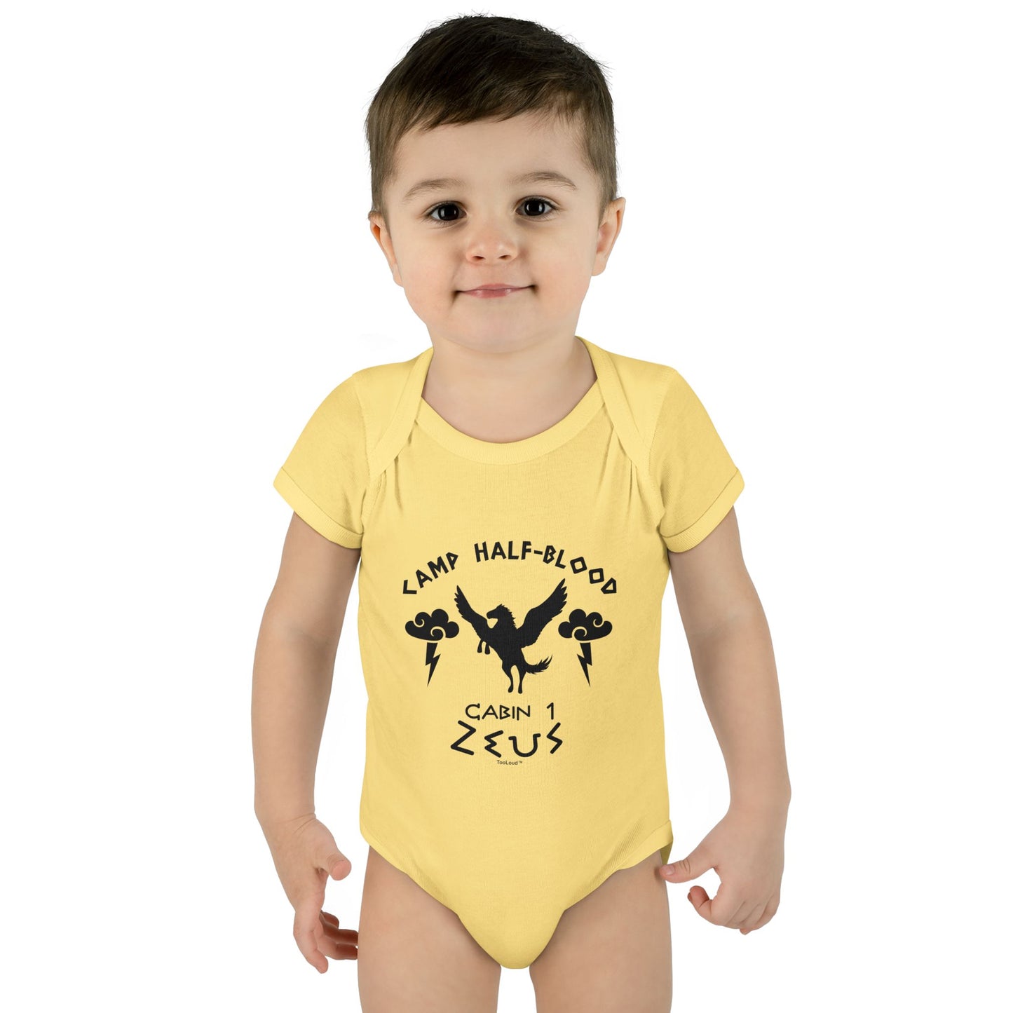 Camp Half Blood Cabin 1 Zeus Baby Romper Bodysuit by TOOLOUD