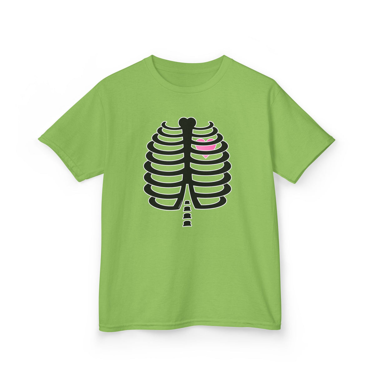 Black Skeleton Ribcage with Pink Heart Halloween Children's T-Shirt by TOOLOUD