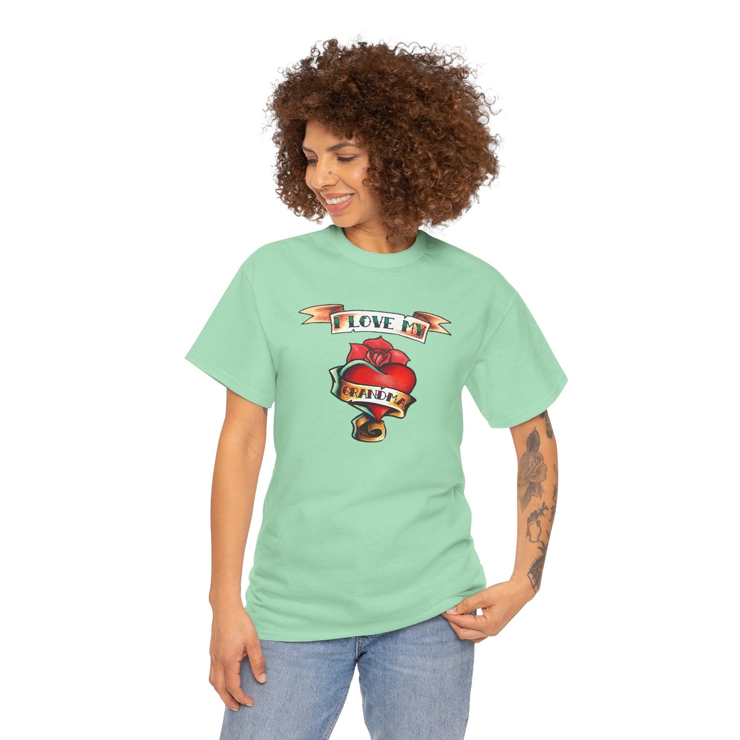 Heart Tattoo I Love My Grandma Adult T-Shirt by TOOLOUD