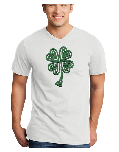 3D Style Celtic Knot 4 Leaf Clover Adult V-Neck T-shirt-Mens V-Neck T-Shirt-TooLoud-White-Small-Davson Sales