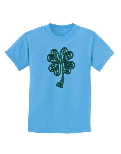 3D Style Celtic Knot 4 Leaf Clover Childrens T-Shirt-Childrens T-Shirt-TooLoud-Aquatic-Blue-X-Small-Davson Sales