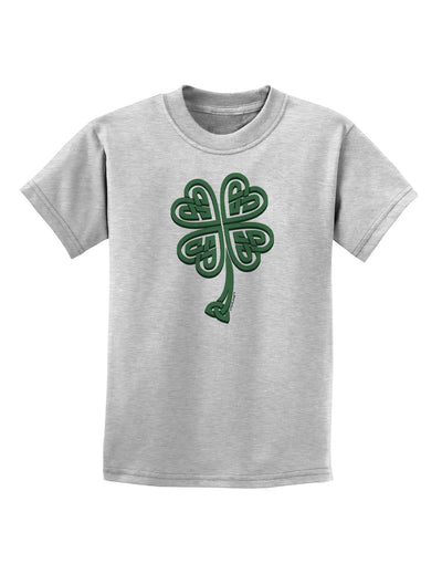 3D Style Celtic Knot 4 Leaf Clover Childrens T-Shirt-Childrens T-Shirt-TooLoud-AshGray-X-Small-Davson Sales