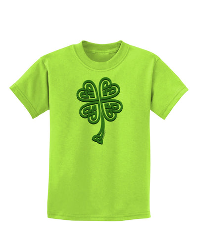 3D Style Celtic Knot 4 Leaf Clover Childrens T-Shirt-Childrens T-Shirt-TooLoud-Lime-Green-X-Small-Davson Sales
