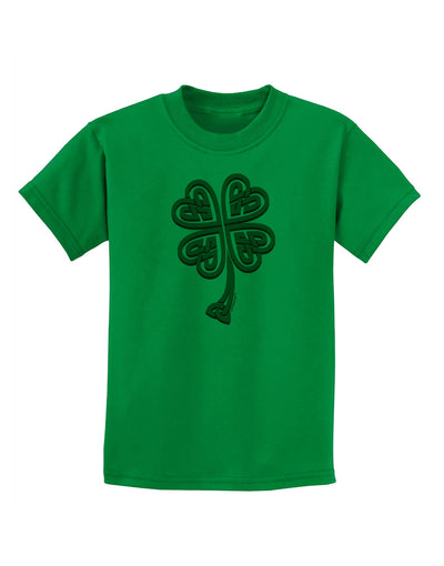 3D Style Celtic Knot 4 Leaf Clover Childrens T-Shirt-Childrens T-Shirt-TooLoud-Kelly-Green-X-Small-Davson Sales