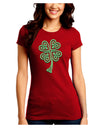 3D Style Celtic Knot 4 Leaf Clover Juniors Crew Dark T-Shirt-T-Shirts Juniors Tops-TooLoud-Red-Juniors Fitted Small-Davson Sales