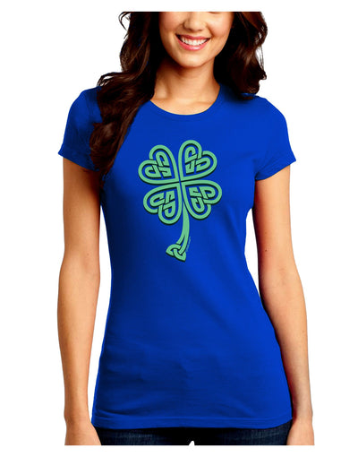 3D Style Celtic Knot 4 Leaf Clover Juniors Crew Dark T-Shirt-T-Shirts Juniors Tops-TooLoud-Royal-Blue-Juniors Fitted Small-Davson Sales