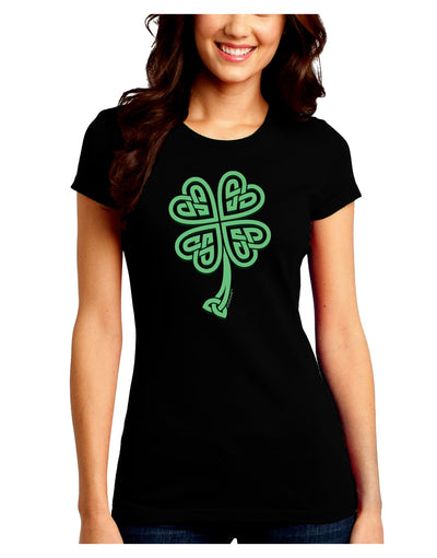 3D Style Celtic Knot 4 Leaf Clover Juniors Crew Dark T-Shirt-T-Shirts Juniors Tops-TooLoud-Black-Juniors Fitted Small-Davson Sales