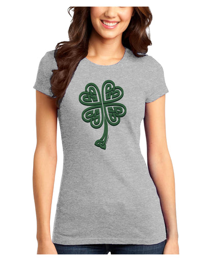 3D Style Celtic Knot 4 Leaf Clover Juniors T-Shirt-Womens Juniors T-Shirt-TooLoud-Ash-Gray-Juniors Fitted X-Small-Davson Sales