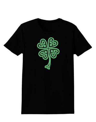 3D Style Celtic Knot 4 Leaf Clover Womens Dark T-Shirt-TooLoud-Black-X-Small-Davson Sales