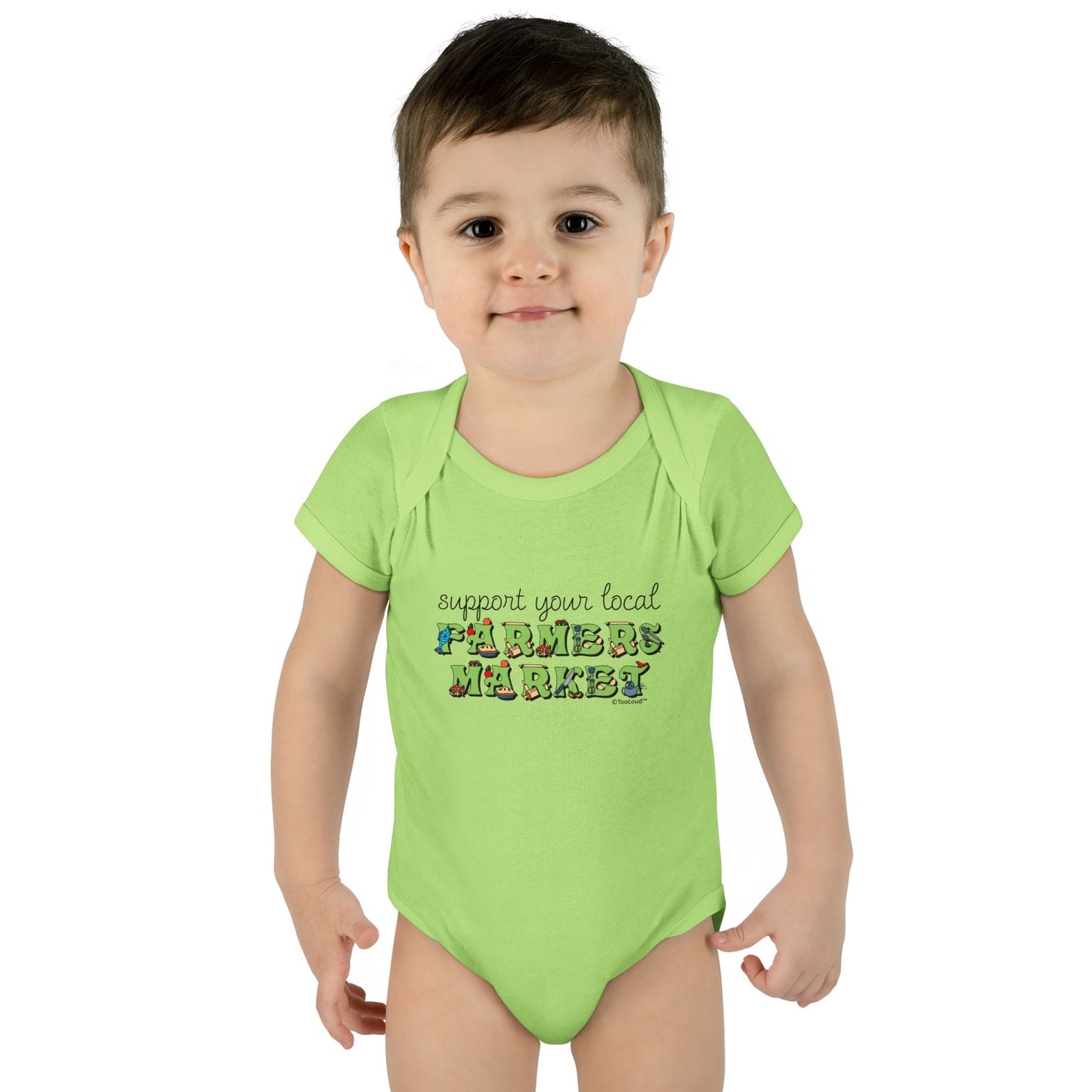 Support Your Local Farmers Market – Color Baby Romper Bodysuit by TOOLOUD