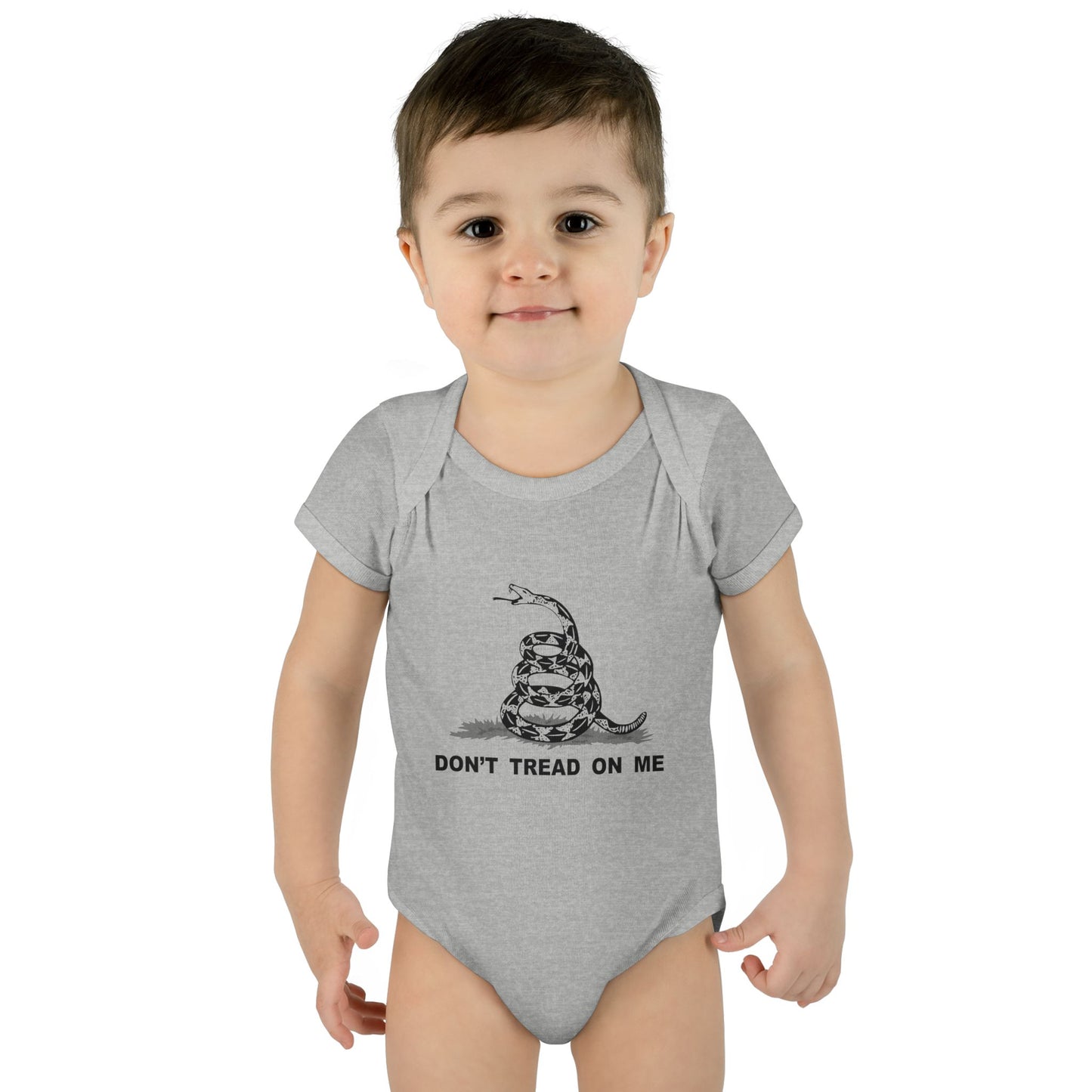 Subdued Don't Tread On Me Gadsden Flag Rattlesnake Infant One Piece Bodysuit by TOOLOUD