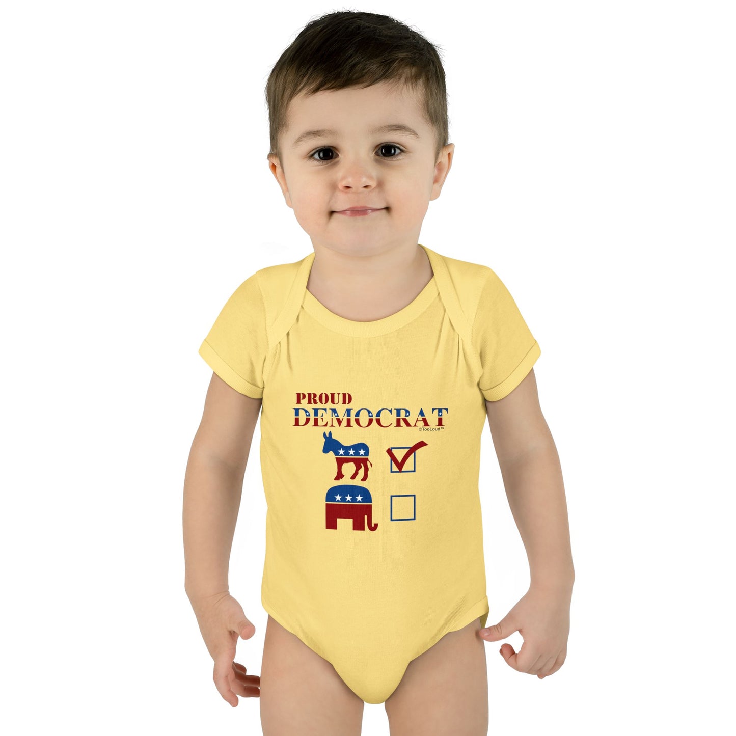 Proud Democrat Checkmark Baby Romper Bodysuit by TOOLOUD
