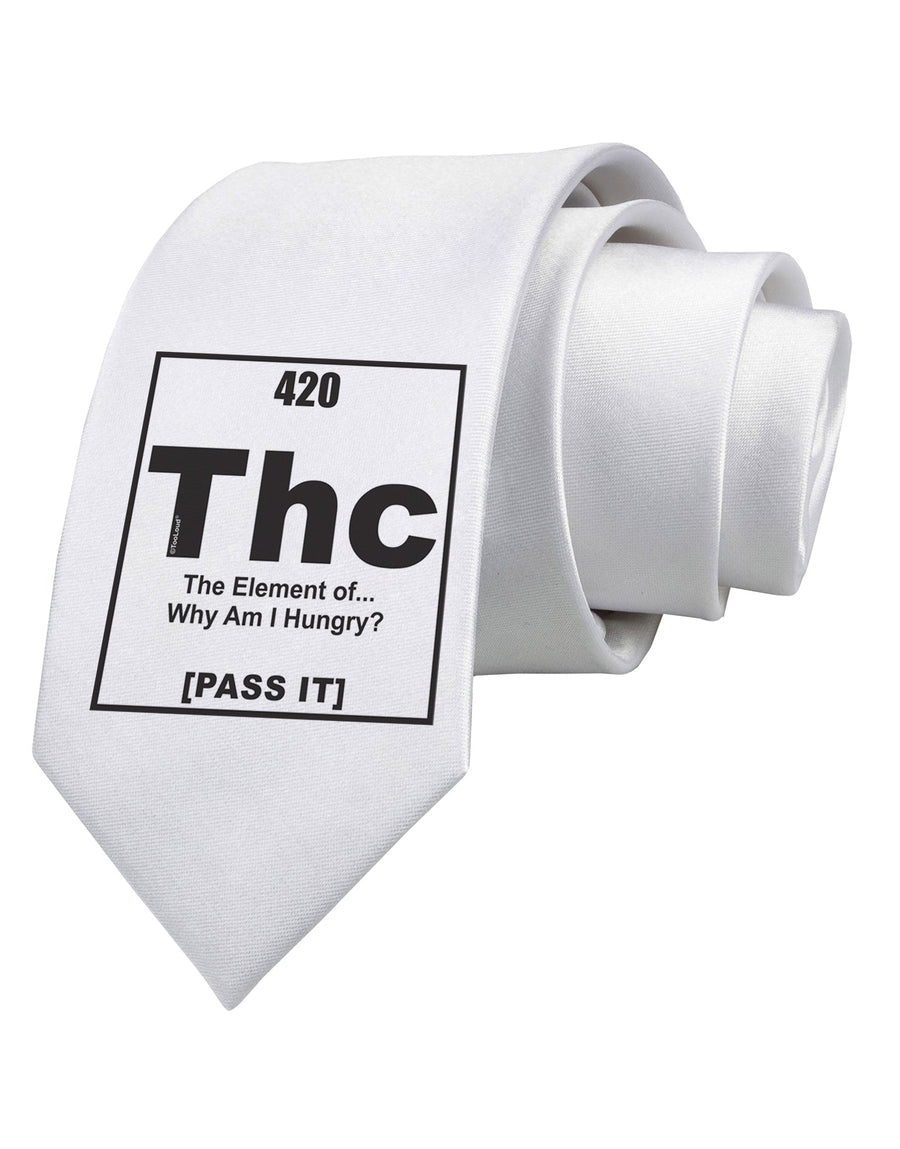 420 Element THC Funny Stoner Printed White Necktie by TooLoud