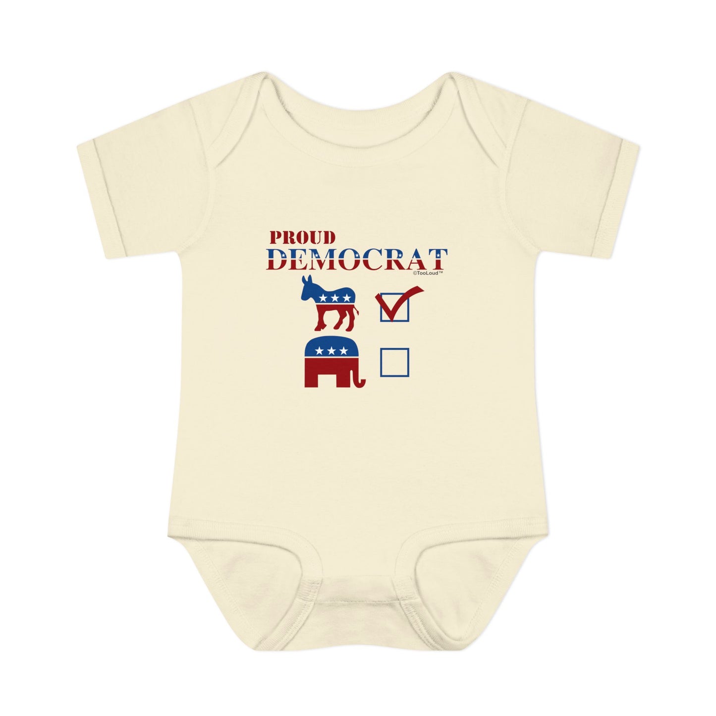 Proud Democrat Checkmark Baby Romper Bodysuit by TOOLOUD