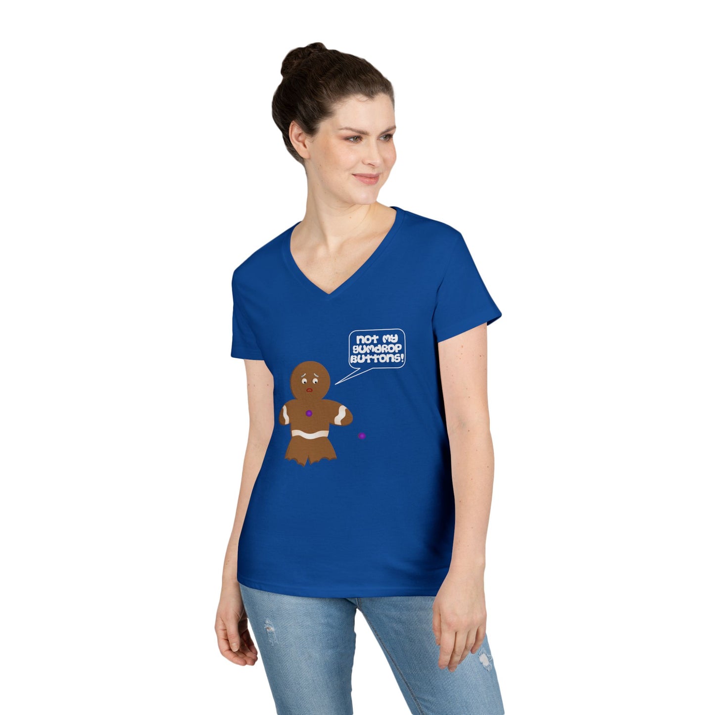 Not My Gumdrop Buttons Gingerbread Man Christmas Juniors V-Neck Dark T-Shirt by TOOLOUD™