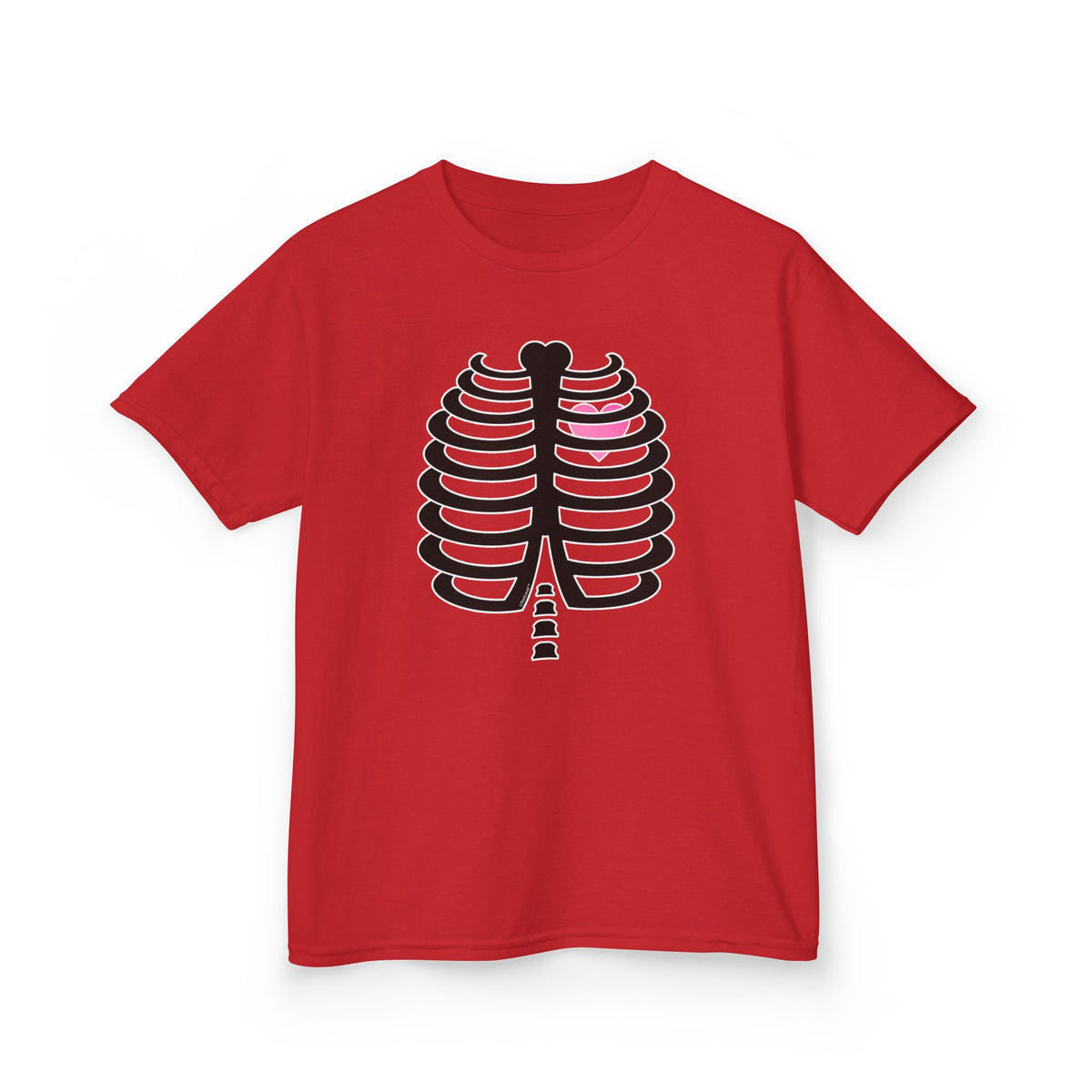 Black Skeleton Ribcage with Pink Heart Halloween Children's T-Shirt by TOOLOUD