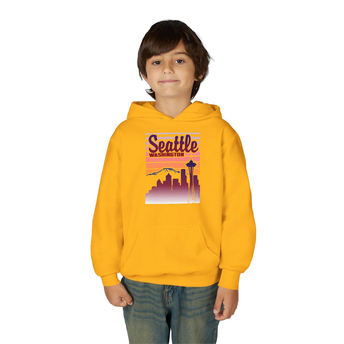 Seattle Washington Sunset Youth Children's Hoodie by TOOLOUD