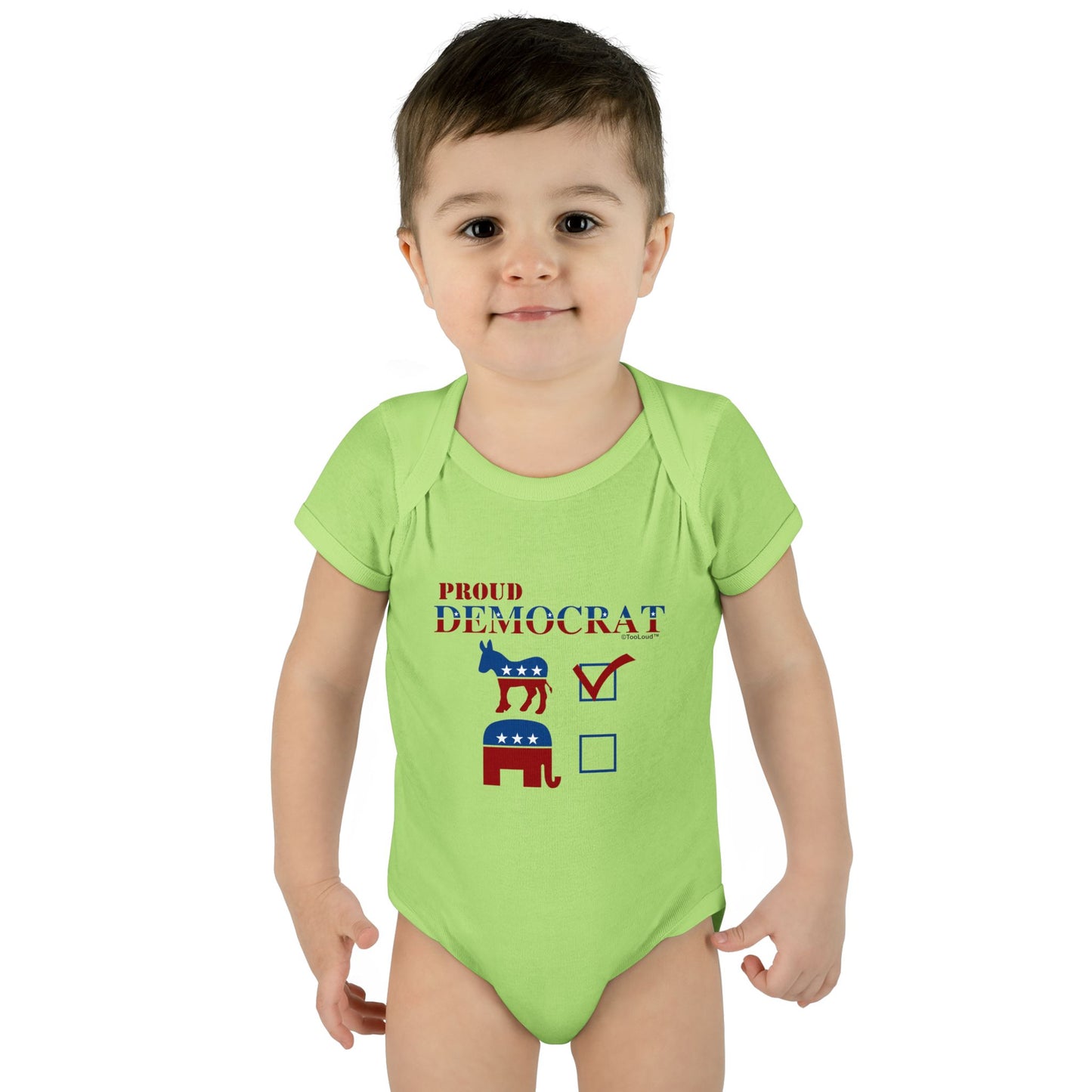 Proud Democrat Checkmark Baby Romper Bodysuit by TOOLOUD
