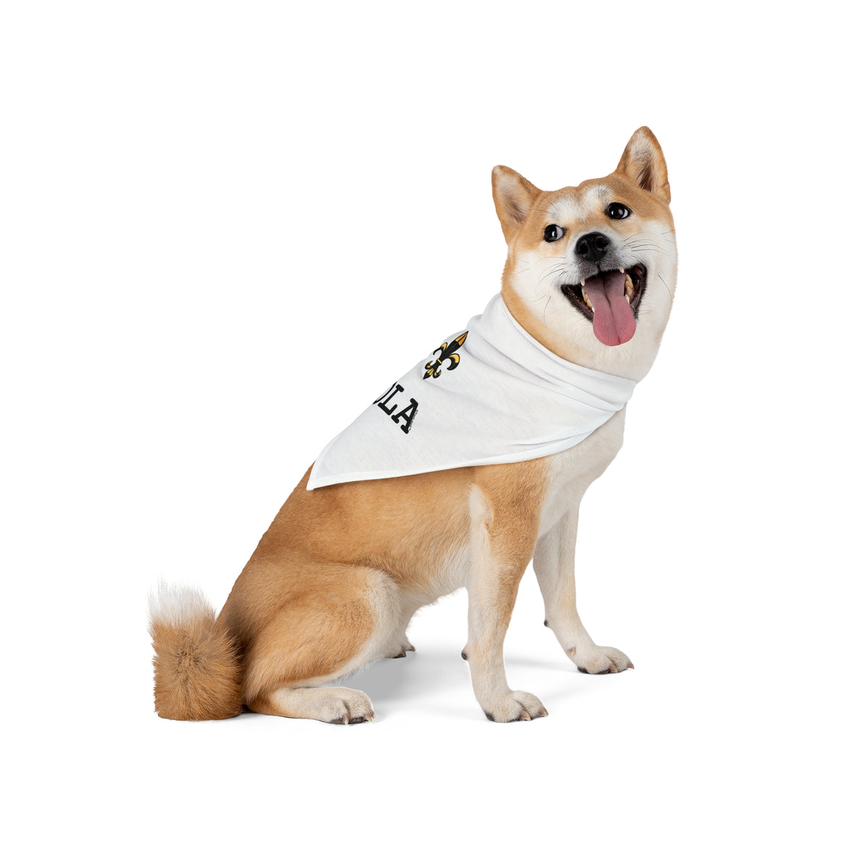 I Love NOLA Fleur de Lis Printed White Dog/Pet Bandana 20" or 27" by TOOLOUD