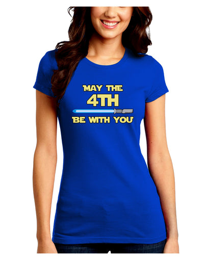 4th Be With You Beam Sword 2 Juniors Petite Crew Dark T-Shirt-T-Shirts Juniors Tops-TooLoud-Royal-Blue-Juniors Fitted Small-Davson Sales