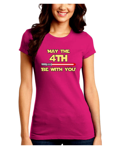 4th Be With You Beam Sword Juniors Petite Crew Dark T-Shirt-T-Shirts Juniors Tops-TooLoud-Hot-Pink-Juniors Fitted Small-Davson Sales