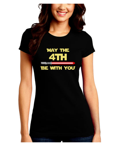 4th Be With You Beam Sword Juniors Petite Crew Dark T-Shirt-T-Shirts Juniors Tops-TooLoud-Black-Juniors Fitted Small-Davson Sales