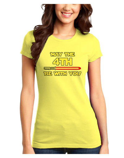4th Be With You Beam Sword Juniors Petite T-Shirt-T-Shirts Juniors Tops-TooLoud-Yellow-Juniors Fitted X-Small-Davson Sales