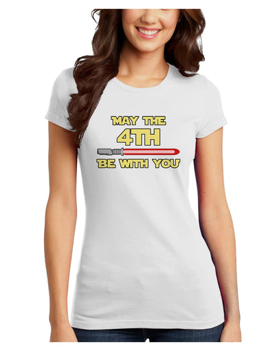 4th Be With You Beam Sword Juniors Petite T-Shirt-T-Shirts Juniors Tops-TooLoud-White-Juniors Fitted X-Small-Davson Sales