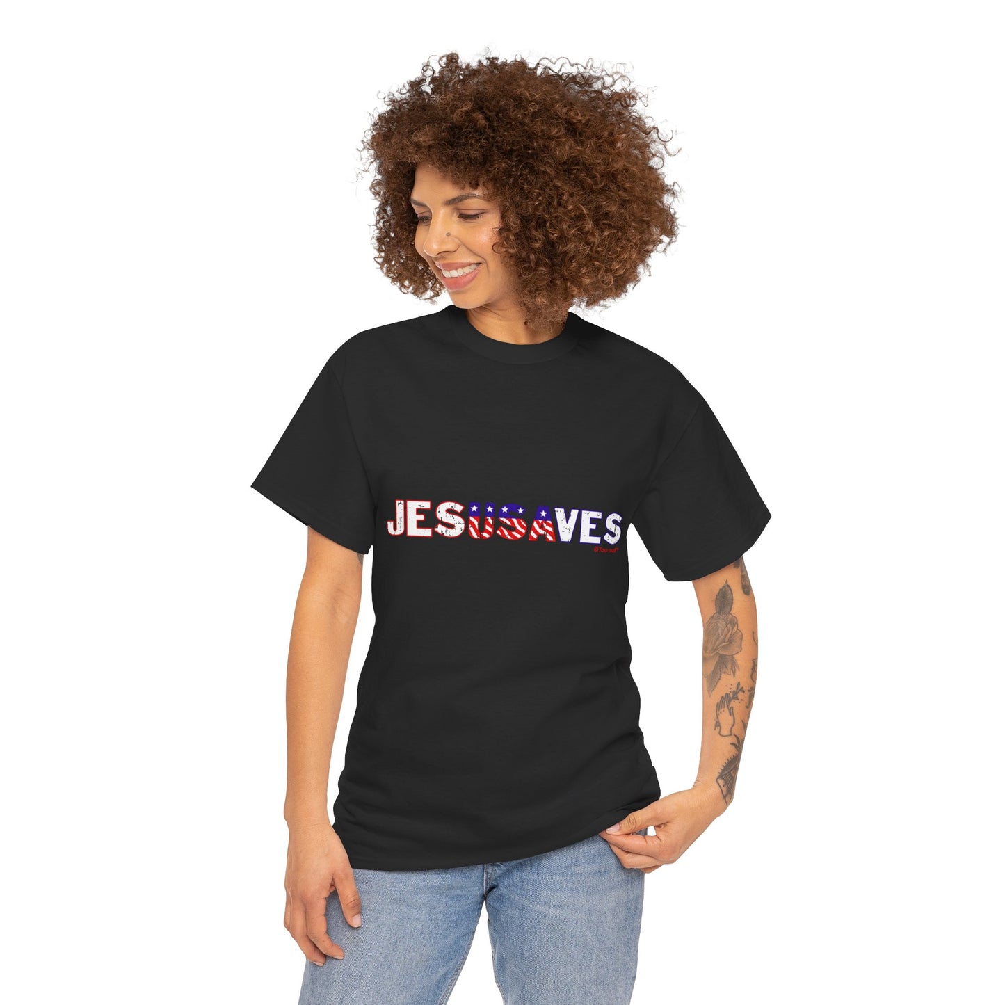 JesUSAves - Jesus Saves USA Design Adult Dark T-Shirt by TOOLOUD