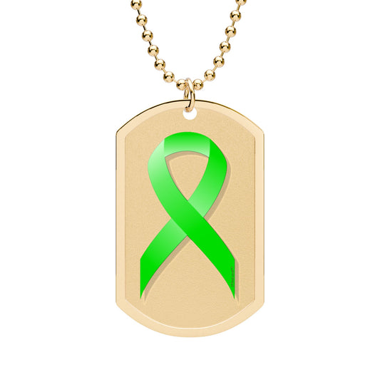 Lyme Disease Awareness Ribbon – Lime Green Adult Dog Tag Chain Necklace by TOOLOUD