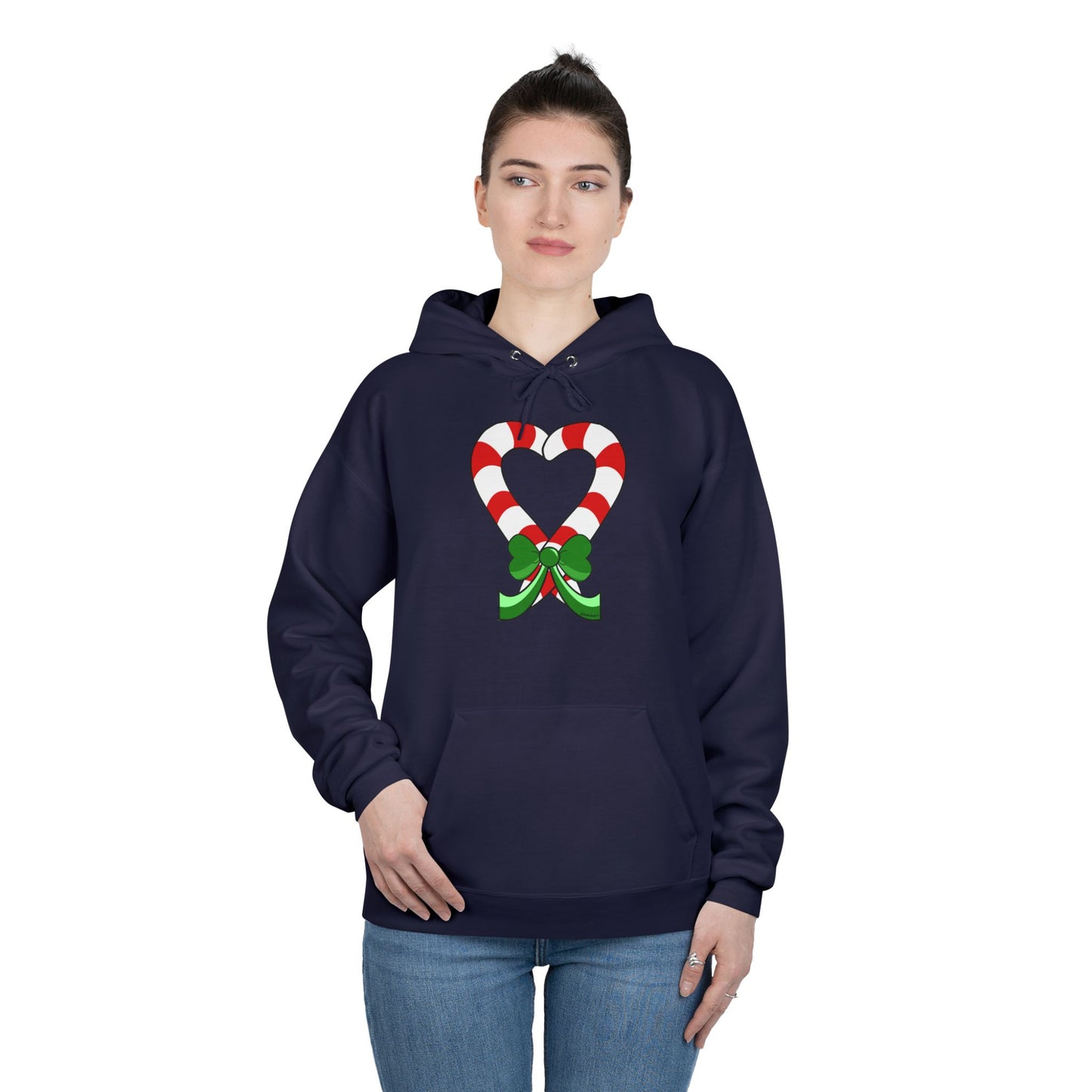 Candy Cane Heart Christmas Dark Hooded Sweatshirt by TOOLOUD