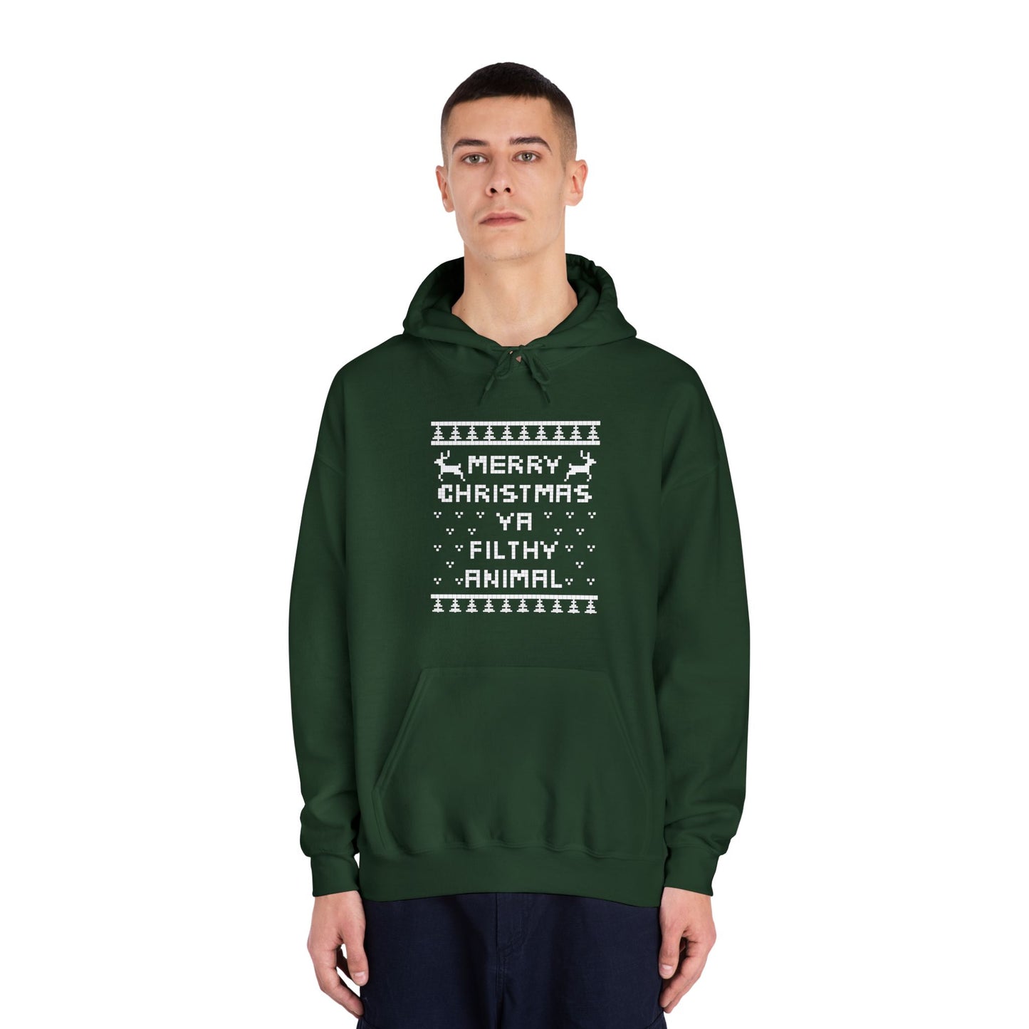 Merry Christmas Ya Filthy Animal Faux Christmas Sweater Adult Hoodie Sweatshirt