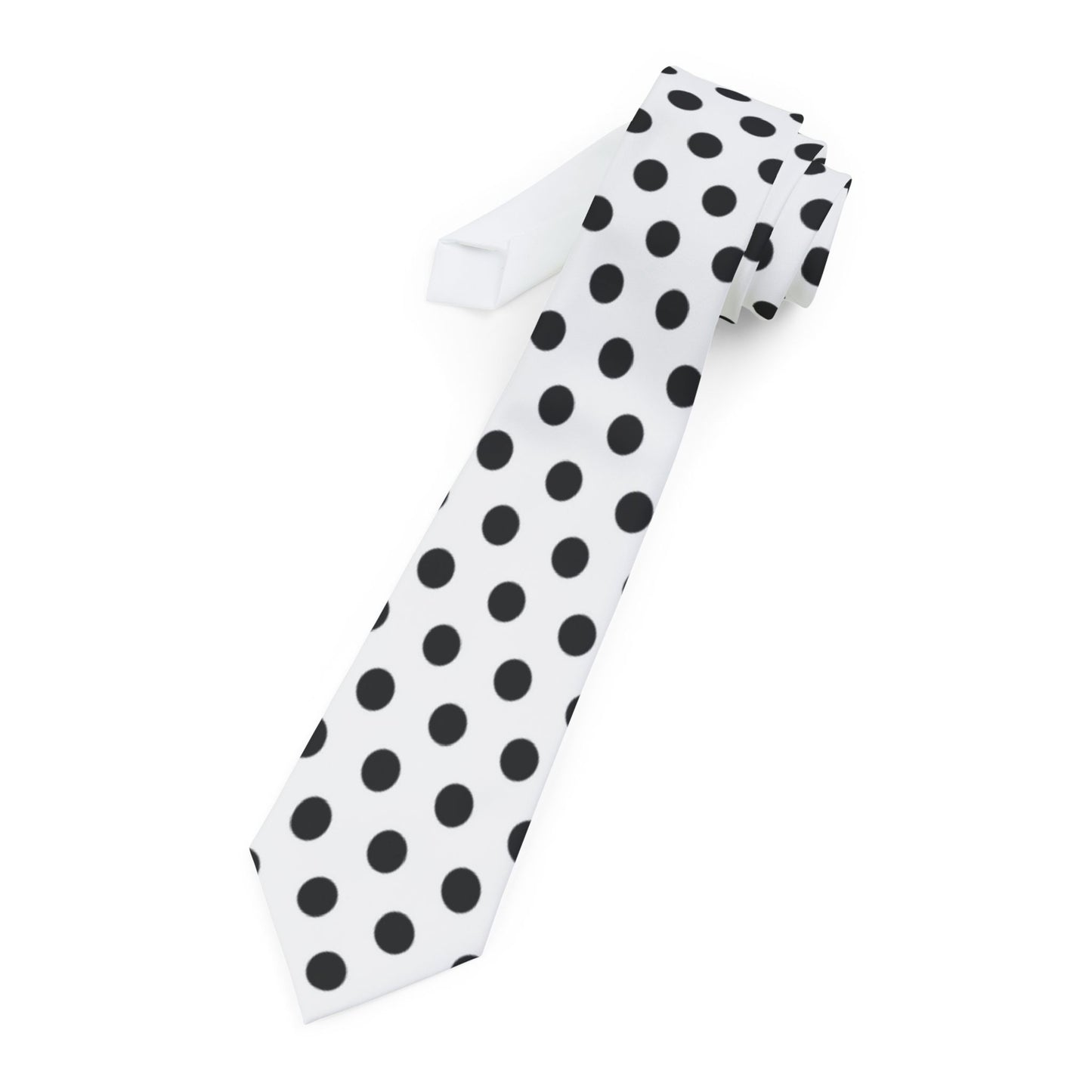 Black Polka Dots on White Printed White Neck Tie All Over Print by TOOLOUD