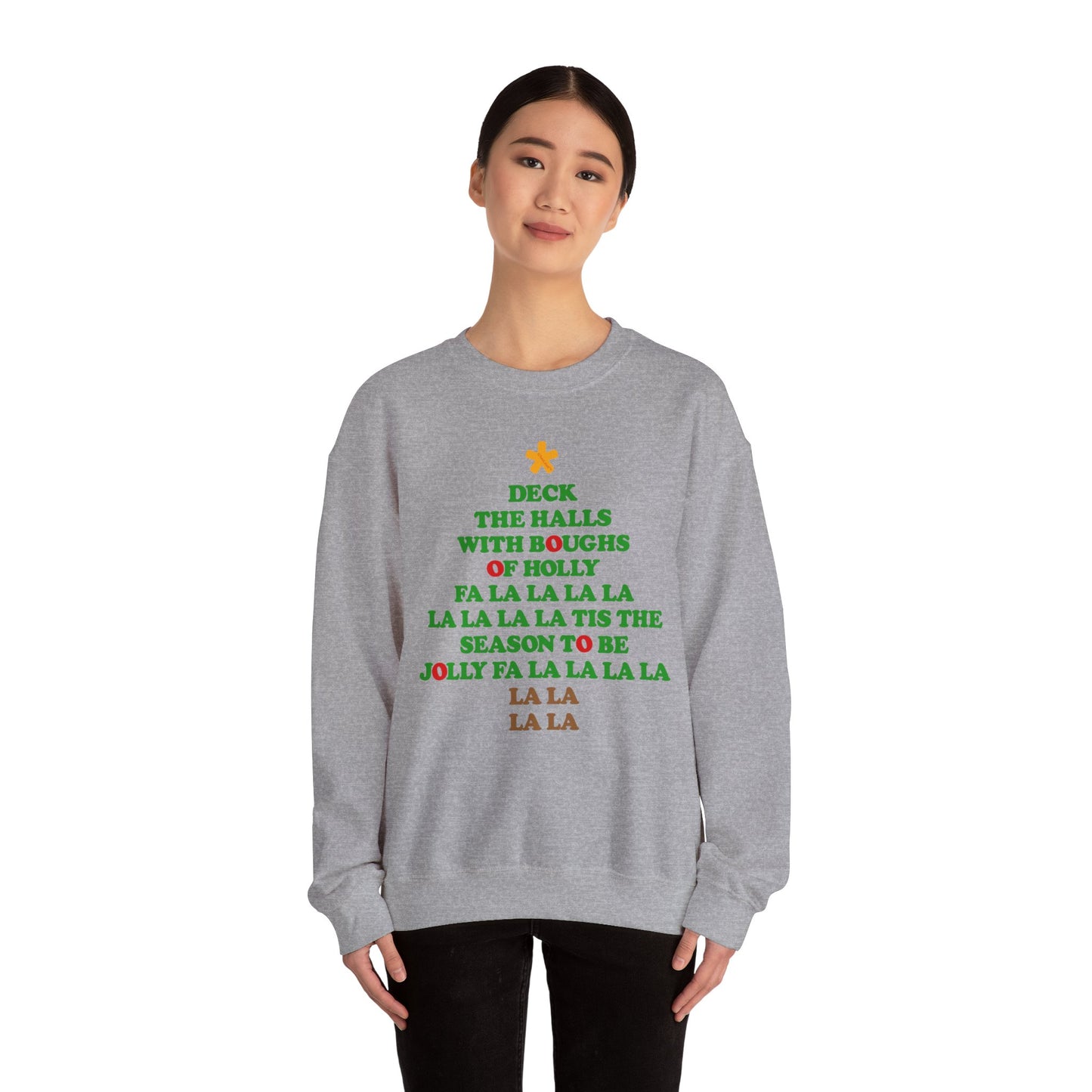 Deck the Halls Lyrics Christmas Tree Adult Sweatshirt by TOOLOUD