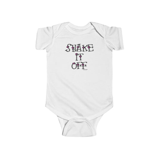 Shake It Off Text Cute with Hearts Baby Romper Bodysuit by TOOLOUD
