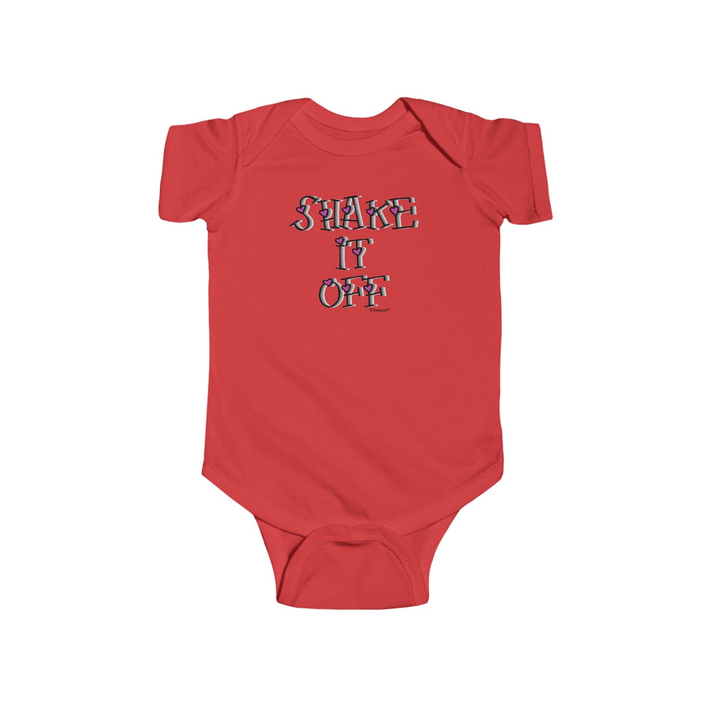 Shake It Off Text Cute with Hearts Baby Romper Bodysuit by TOOLOUD