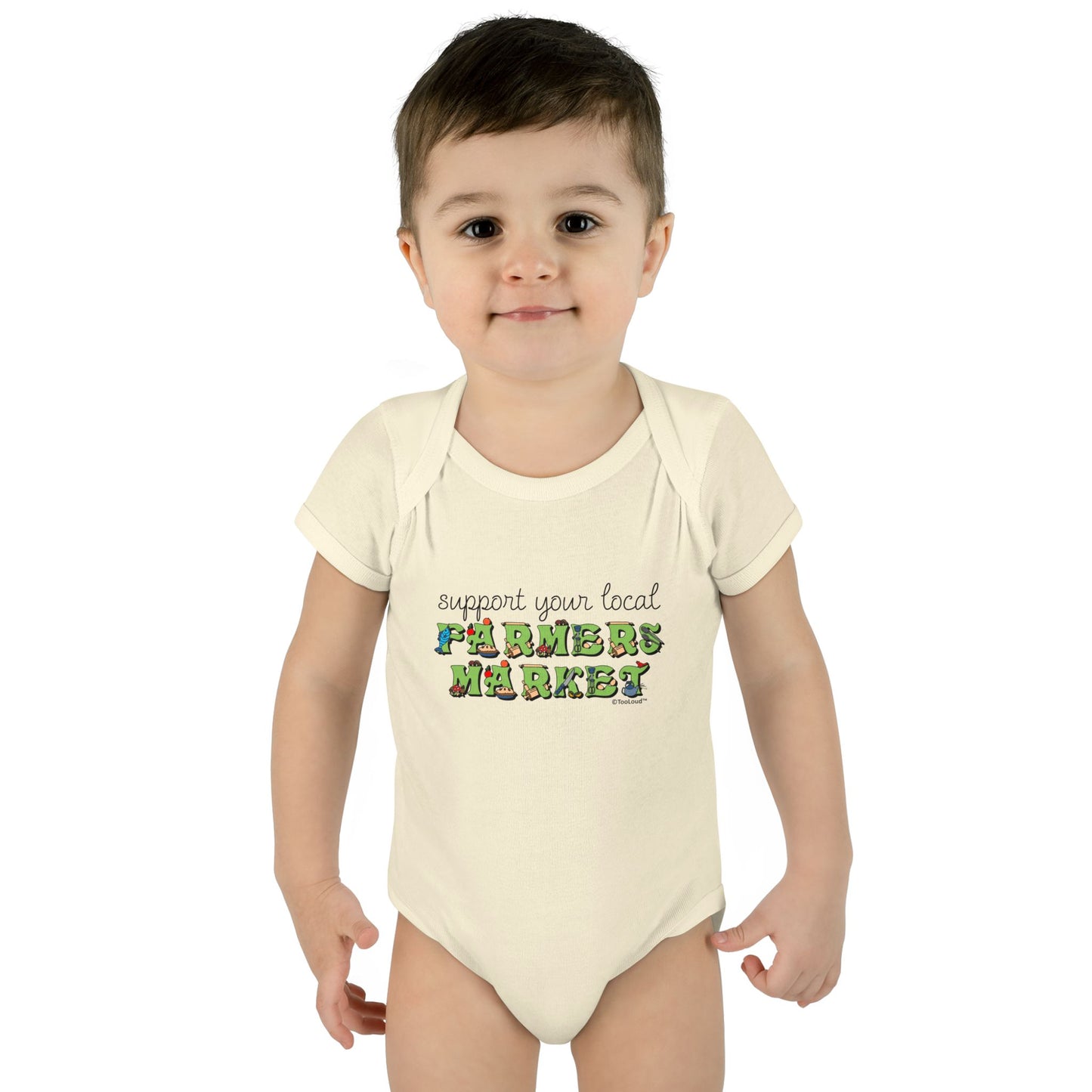 Support Your Local Farmers Market – Color Baby Romper Bodysuit by TOOLOUD