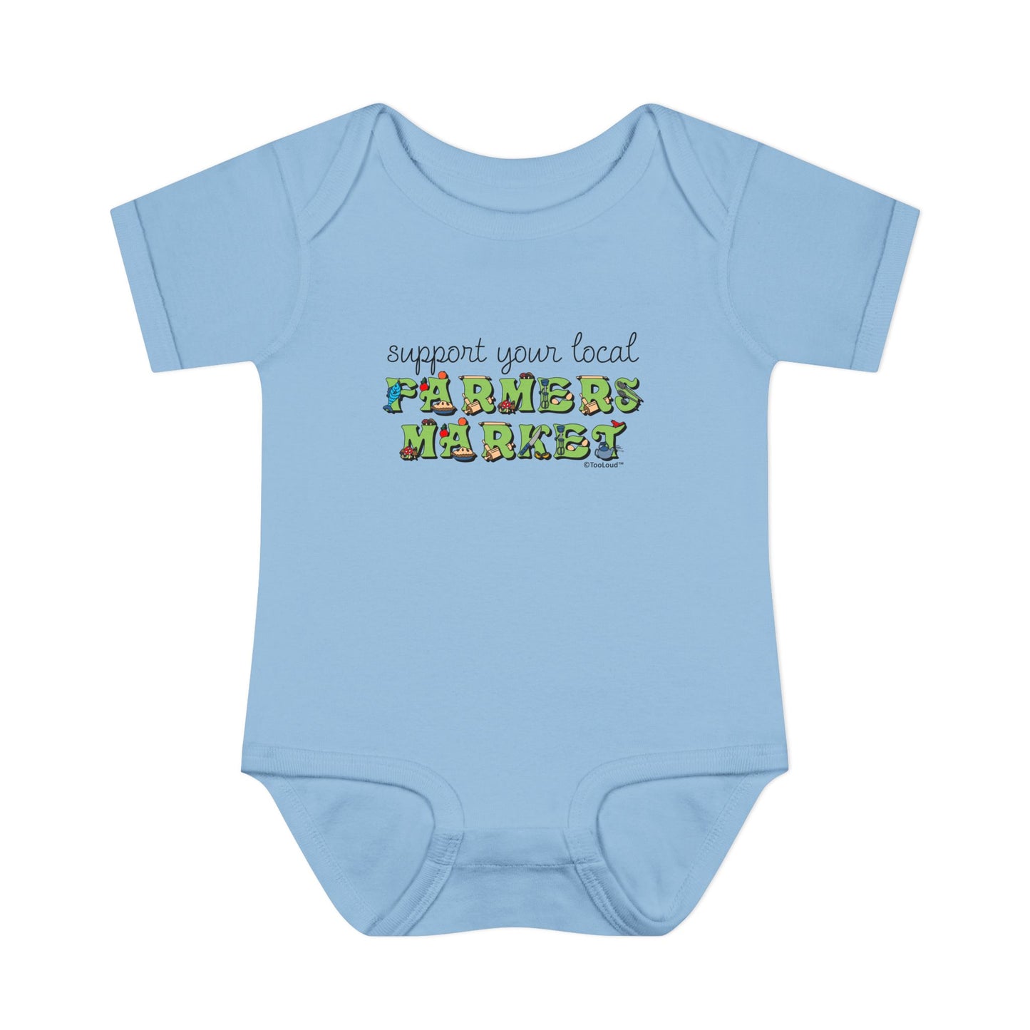 Support Your Local Farmers Market – Color Baby Romper Bodysuit by TOOLOUD