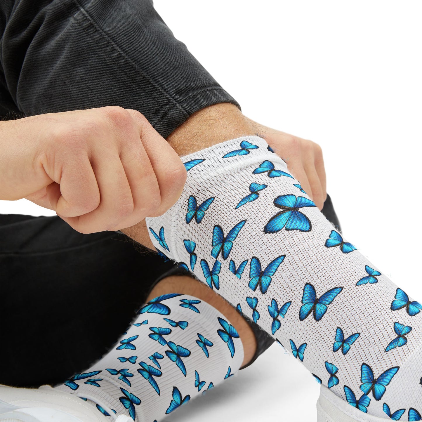 Blue Butterfly Morph AOP Design – Stylish and Vibrant Adult Socks by TOOLOUD