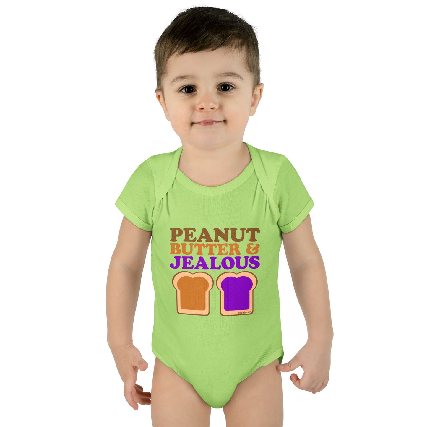 Peanut Butter and Jealous Baby Romper Bodysuit by TOOLOUD