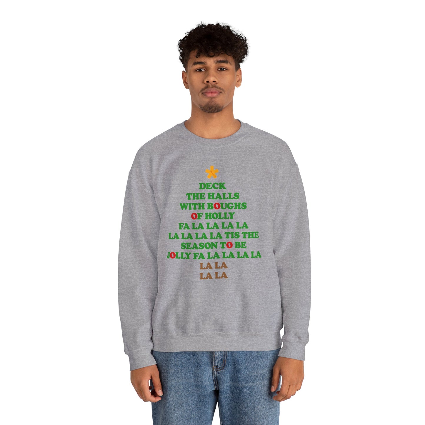 Deck the Halls Lyrics Christmas Tree Adult Sweatshirt by TOOLOUD