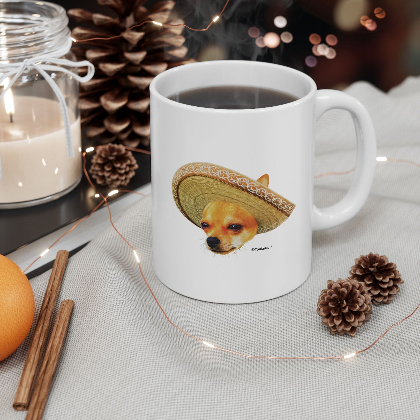 Chihuahua Dog with Sombrero – Patchwork Design Printed Coffee Mug (11oz or 15oz) by TOOLOUD