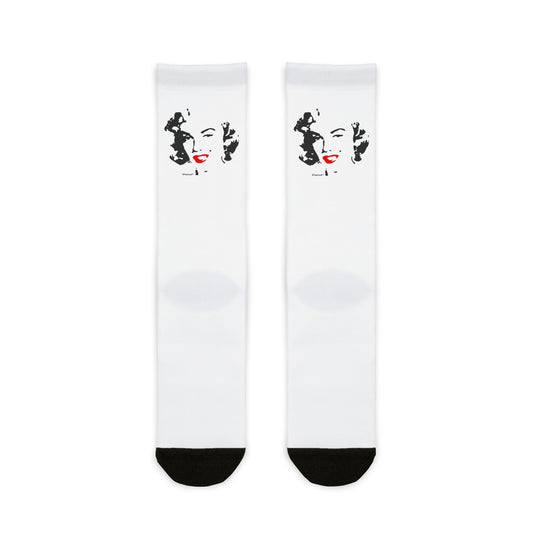 Marilyn Monroe Cutout Design Red Lips Adult Unisex Crew Socks - by TOOLOUD