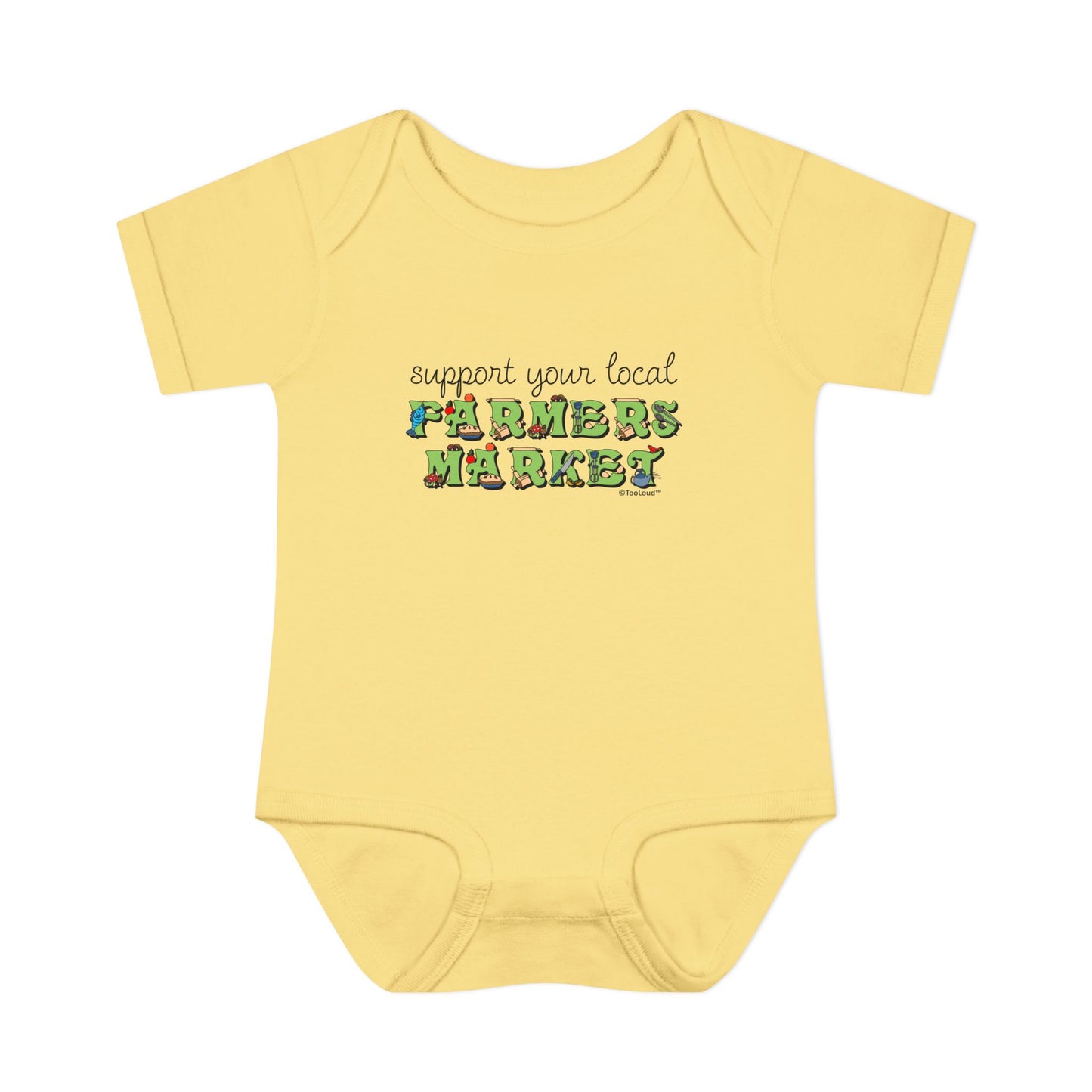 Support Your Local Farmers Market – Color Baby Romper Bodysuit by TOOLOUD