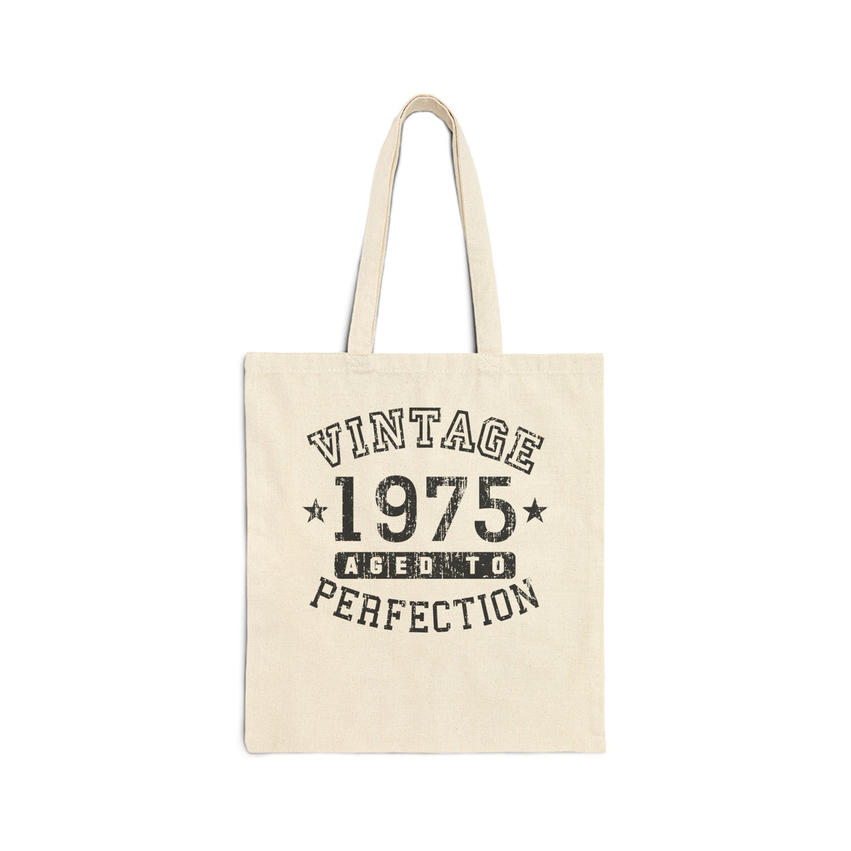 1975 – Vintage Birth Year Grocery Cotton Canvas Tote Bag – Natural by TOOLOUD