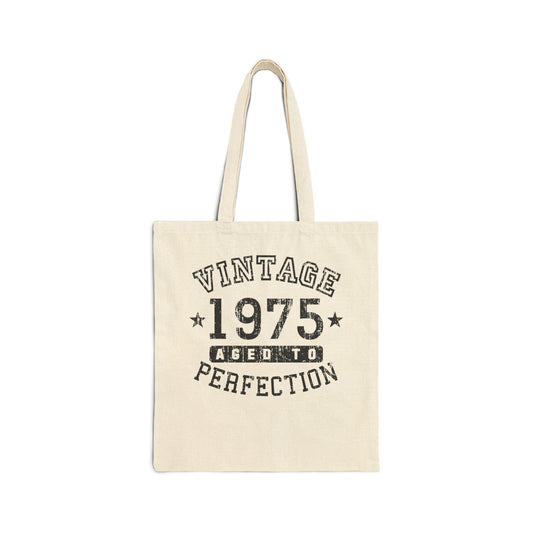 1975 – Vintage Birth Year Grocery Cotton Canvas Tote Bag – Natural by TOOLOUD