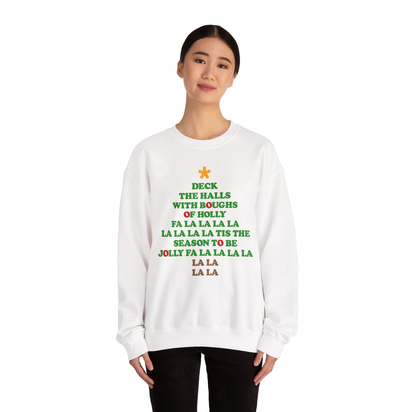 Deck the Halls Lyrics Christmas Tree Adult Sweatshirt by TOOLOUD