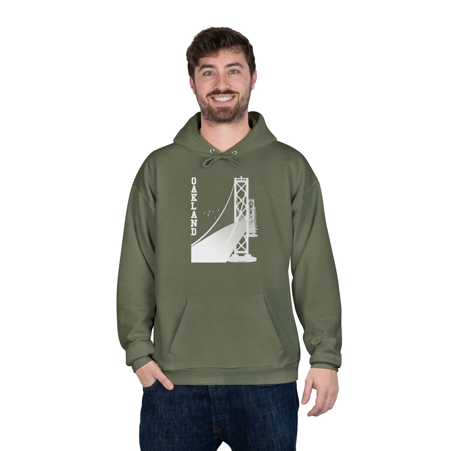 Oakland Text Bay Bridge Dark Pullover Hoodie Sweatshirt by TOOLOUD