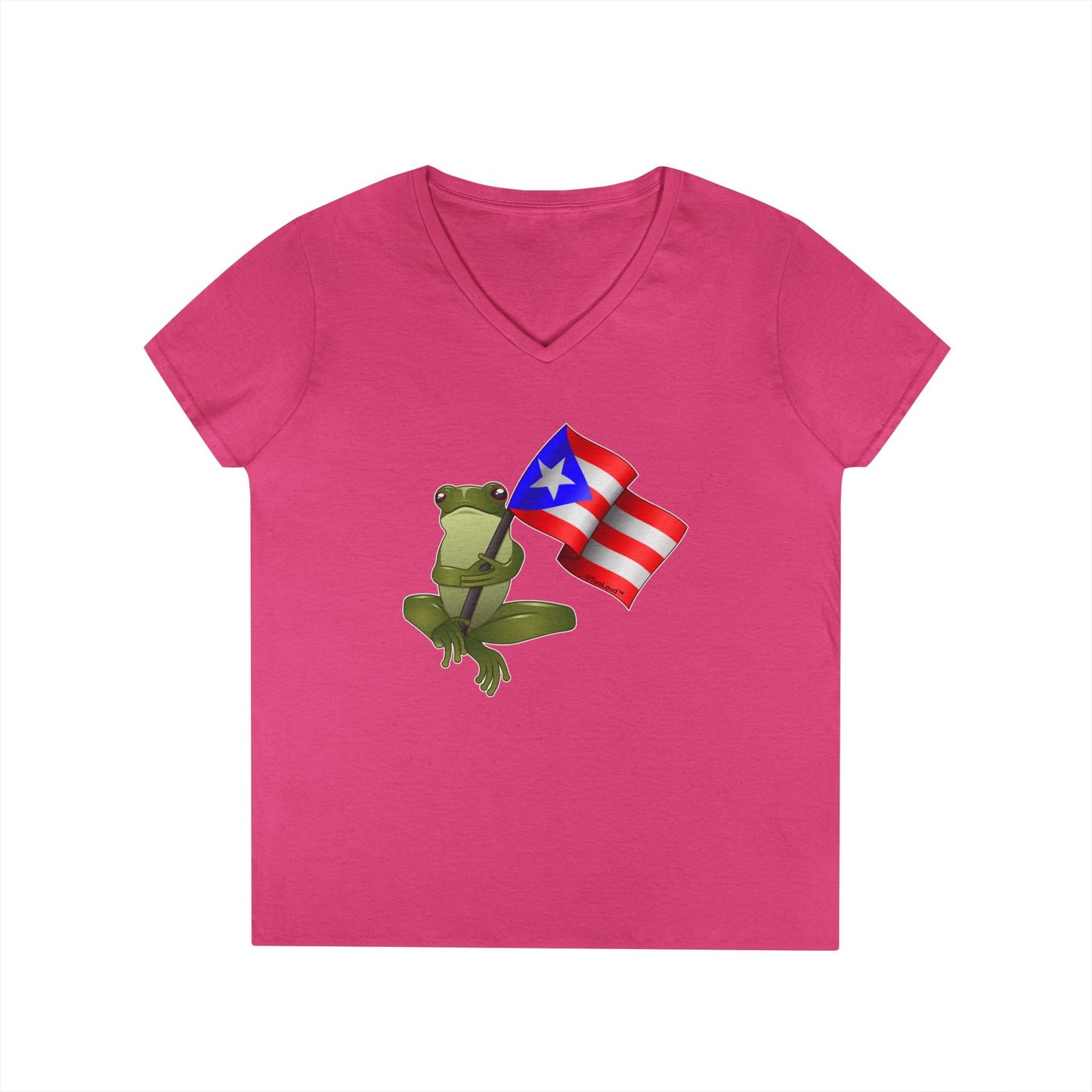 Coquí Holding Flag Women’s Juniors V-Neck T-Shirt by TOOLOUD